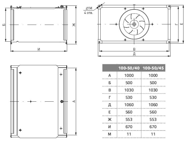 Размеры вентилятора WNP 100-50/45-4D